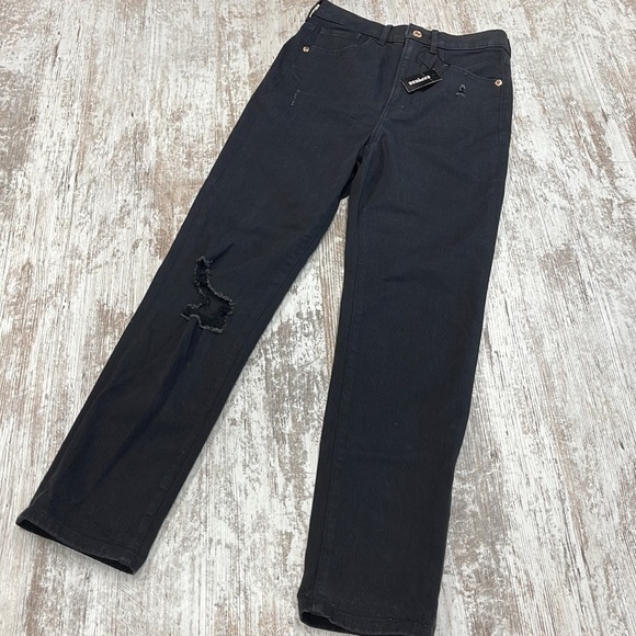 Express NWT Black Distressed Slim Super High Rise Jeans Size 00 - Picture 8 of 11